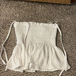 White Polka Dot Smocked Top